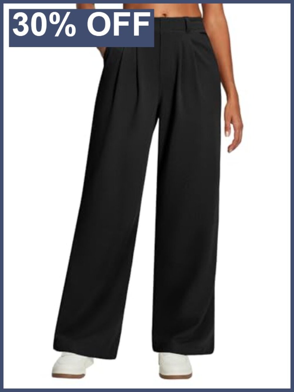 Wide Leg Stretchy Pull On Work Pants Pleated Tummy Control Slacks